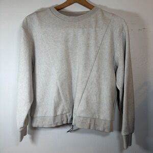 Varley Sweater Women S Minimalist Cream Cotton Blend Crew Neck Ribbed Pullover